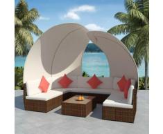 vidaXL Salon de jardin 9 pcs avec auvents Résine tressée Marron