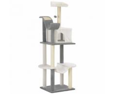 vidaXL Arbre à chat avec griffoirs en sisal Gris et blanc 155 cm