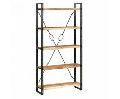 vidaXL Bibliothèque 5 niveaux Bois de manguier et acier 90x30x180 cm