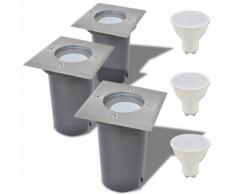 vidaXL Lampe LED encastrable au sol d'extérieur 3 pièces Carré