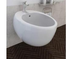 vidaXL Bidet suspendu en céramique sanitaire blanc