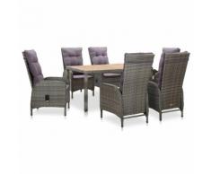 vidaXL Salon de jardin 7 pcs Résine tressée et bois d'acacia Gris