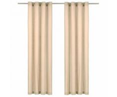 vidaXL Rideaux avec anneaux en métal 2 pcs Coton 140x175 cm Beige