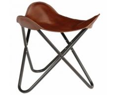 vidaXL Tabouret papillon Marron Cuir véritable
