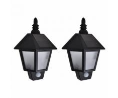 vidaXL Appliques murales solaires 2 pcs avec capteur de mouvement Noir