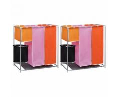 vidaXL Paniers à linge à 3 sections 2 pcs avec un bac de lavage