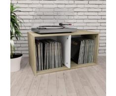 vidaXL Boîte de rangement de vinyles Blanc et Chêne sonoma 71x34x36cm