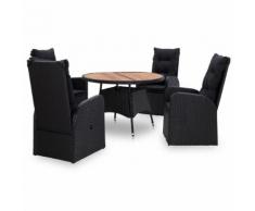 vidaXL Salon de jardin 5 pcs Résine tressée et bois d'acacia Noir
