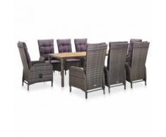 vidaXL Salon de jardin 9 pcs Résine tressée et bois d'acacia Gris