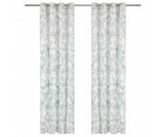 vidaXL Rideaux avec anneaux en métal 2 pcs Coton 140x225cm Vert Floral