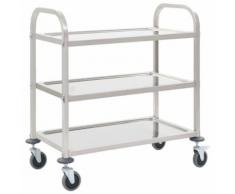 vidaXL Chariot de cuisine à 3 niveaux 107x55x90 cm Acier inoxydable