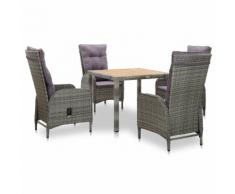 vidaXL Salon de jardin 5 pcs Résine tressée et bois d'acacia Gris