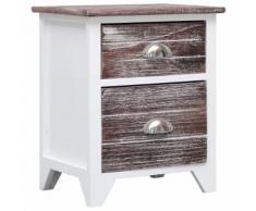 vidaXL Table de chevet Marron et blanc 38x28x45 cm Bois de Paulownia