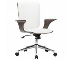 vidaXL Chaise pivotante de bureau Blanc Similicuir et bois courbé