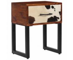 vidaXL Table de chevet Bois de Sesham et cuir véritable 40x30x50 cm