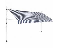 vidaXL Auvent rétractable manuel 350 cm Rayures bleues et blanches