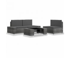 vidaXL Salon de jardin 4 pcs Résine tressée Gris
