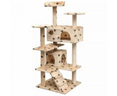 vidaXL Arbre à chat et griffoir Sisal 125cm Empreintes de pattes Beige