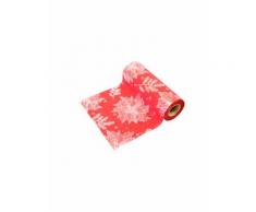 Chemin de table peau de pêche Noël rouge et argent 14 cm x 4 m