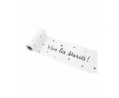 Chemin de table en toile Vive les mariés argenté 14 cm x 4 m