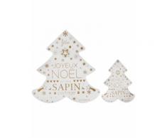 2 Décorations sapin de Noël bois blanc et or
