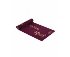 Chemin de table en lin marsala Joyeux Noël doré 28 cm x 3 m