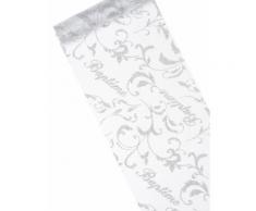 Chemin de table organza Baptême argenté 28 cm x 5 m