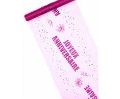Chemin de table organza Joyeux Anniversaire fuchsia 29 cm x 5 m