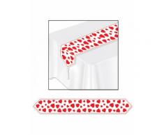 Chemin de table blanc cœurs rouges 28 cm x 1,82 m