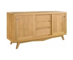Buffet scandinave chêne massif clair 2 portes coulissantes 3 tiroirs