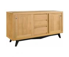 Buffet scandinave chêne massif clair 2 portes coulissantes 3 tiroirs pieds noir