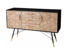 Buffet scandinave noir sapin marqueté 3 tiroirs pieds métal doré – DORRIS