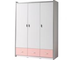 Armoire enfant laqué blanc et rose clair 3 portes 3 tiroirs