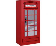 Armoire enfant cabine téléphonique rouge 2 portes 1 tiroir