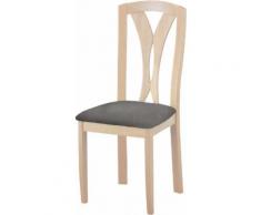 Chaise hêtre massif blanchi dos sculpté assise tapissée tissu PU gris clair