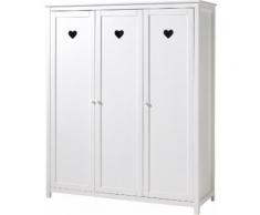 Armoire enfant laqué blanc 3 portes motifs cœur AMORI