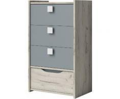 Commode enfant mélaminé frêne blanc et gris 4 tiroirs