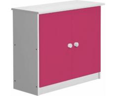 Commode enfant pin massif blanc 2 portes fuchsia