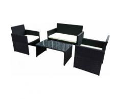 Salon de jardin résine tréssée noir et beige 4 personnes