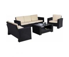 Salon de jardin résine tréssée noir et beige 6 personnes