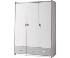 Armoire enfant laqué blanc et gris 3 portes 3 tiroirs