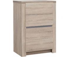 Chiffonnier ton chêne 4 tiroirs bande alu décorative