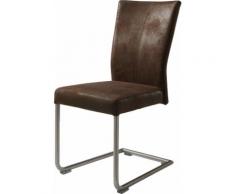 Chaise S design tapissée microfibre vieillie marron pieds acier