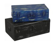 Lot de 2 malles acier bleu et noir