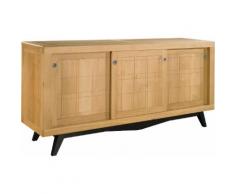Buffet scandinave chêne massif clair 3 portes coulissantes pieds noir