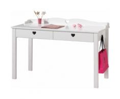 Bureau enfant laqué blanc 2 tiroirs motifs cœur AMORI