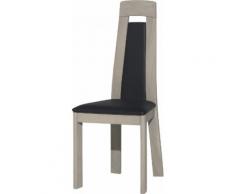 Chaise AMBRE chêne massif gris argent tapissée simili cuir noir