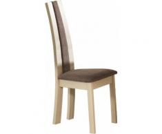 Chaise chêne blanchi dossier haut tapissée tissu taupe