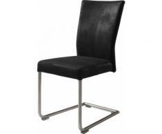 Chaise S design tapissée microfibre vieillie noir pieds acier