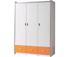 Armoire enfant laqué blanc et orange 3 portes 3 tiroirs